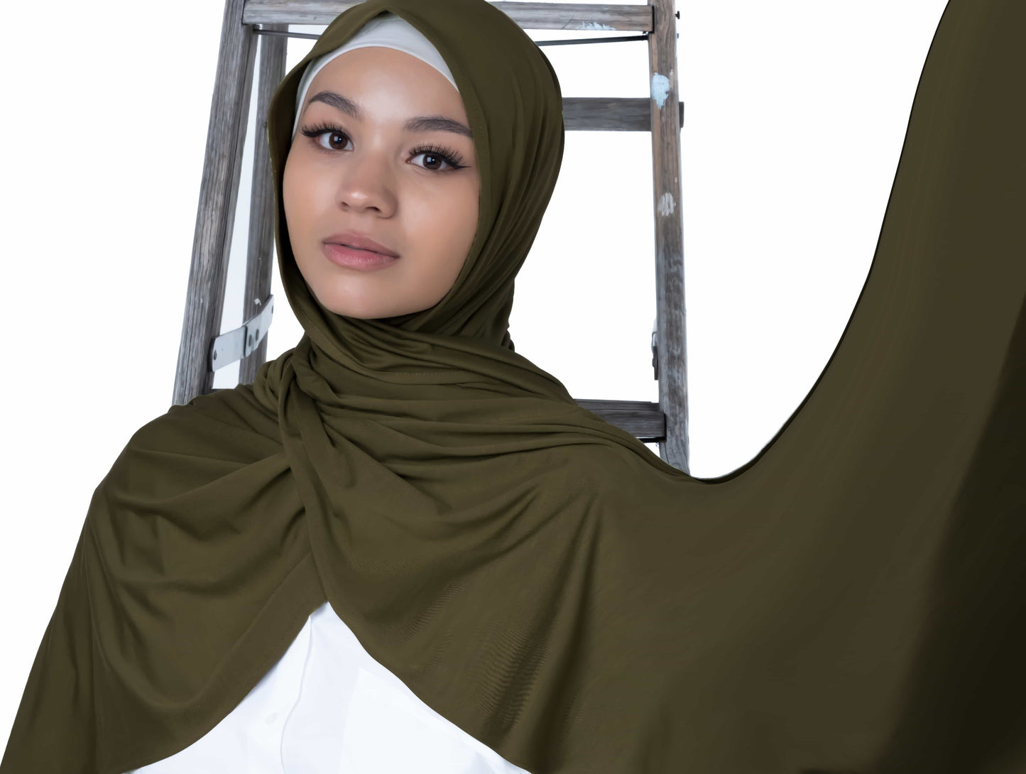 Chic olive bamboo hijab – stylish modest scarf for modern Muslim women, youth, and festive occasions