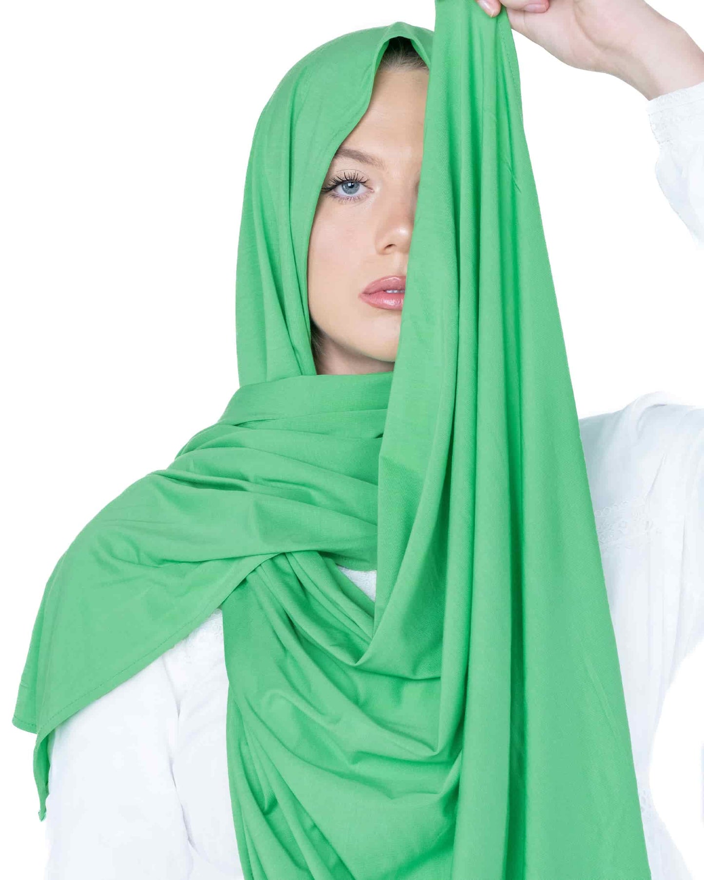 Elegant mint green hijab – soft stretch jersey scarf for professionals and office wear