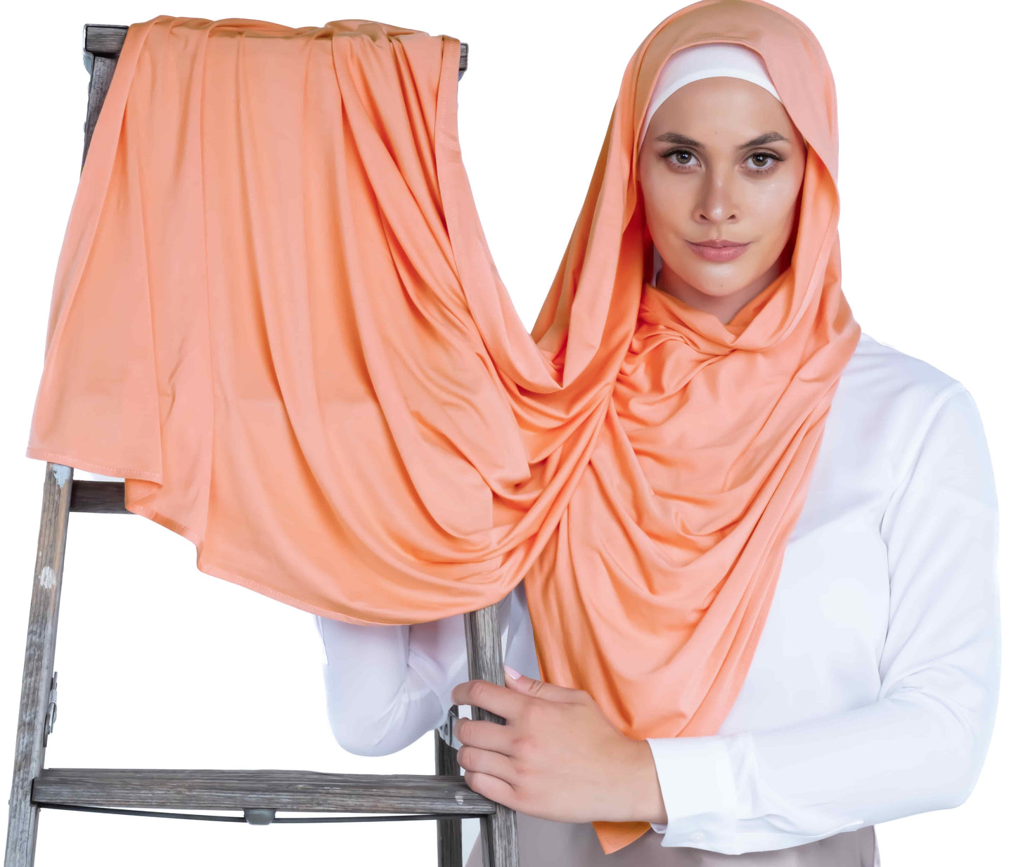 Elegant peach orange hijab – soft stretch jersey fabric for professionals and office wear