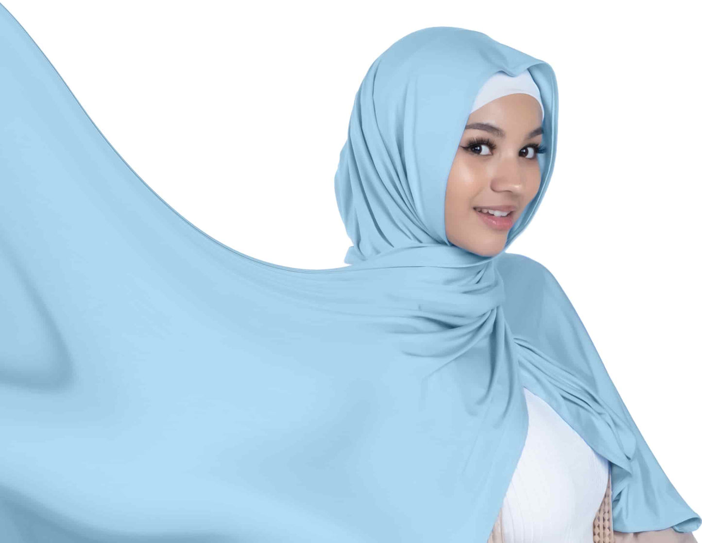 Elegant sky blue hijab in lightweight jersey fabric – professional scarf for office wear and business meetings