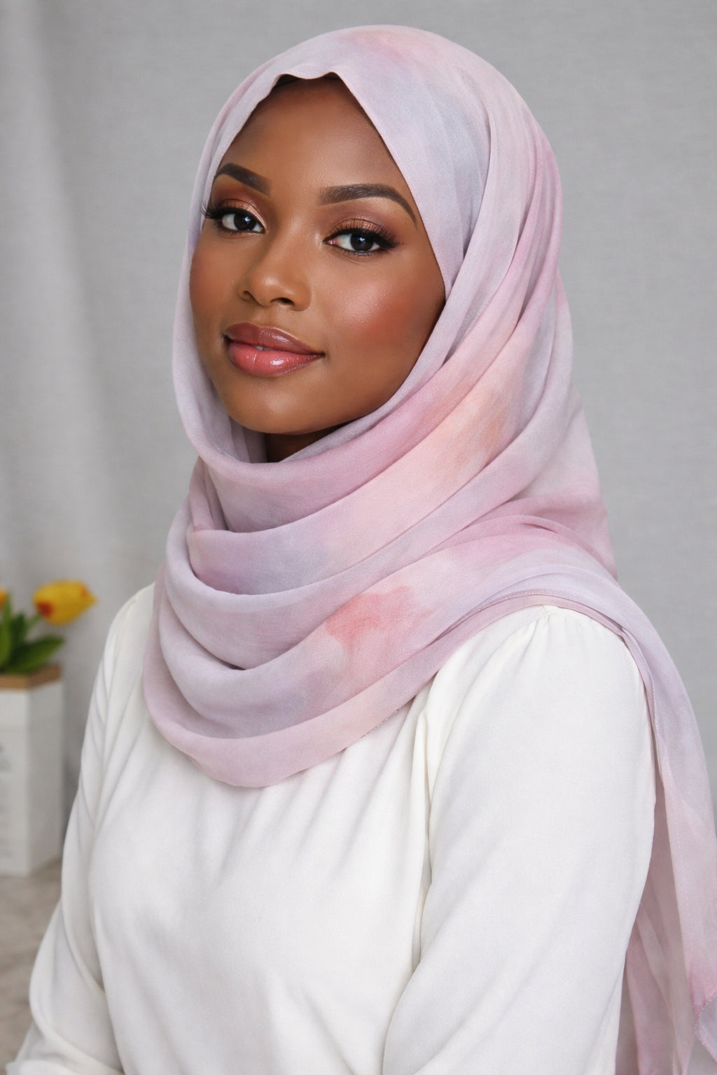 Light Pink Marble Watercolor Printed Modal Hijab