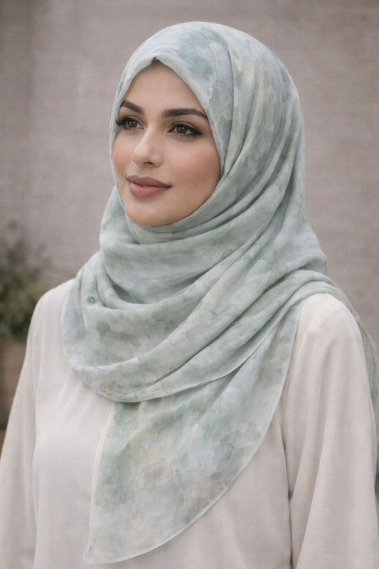 Light Green Marble Watercolor Printed Modal Hijab