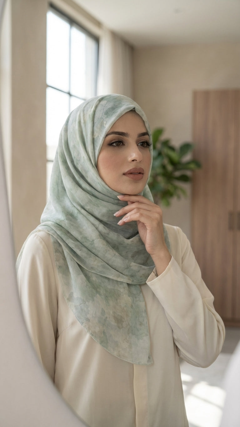 Light Green Marble Watercolor Printed Modal Hijab