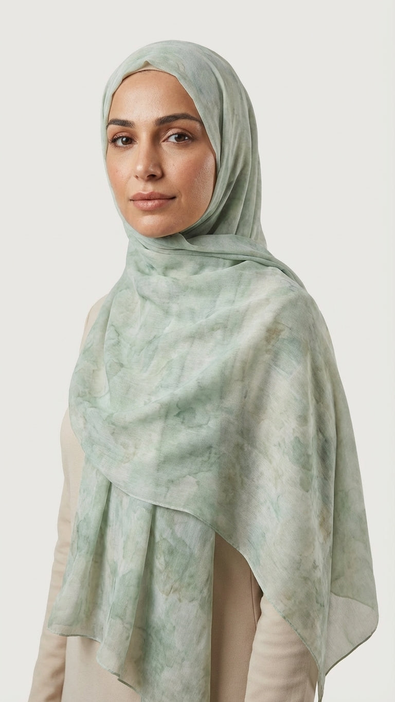 Light Green Marble Watercolor Printed Modal Hijab