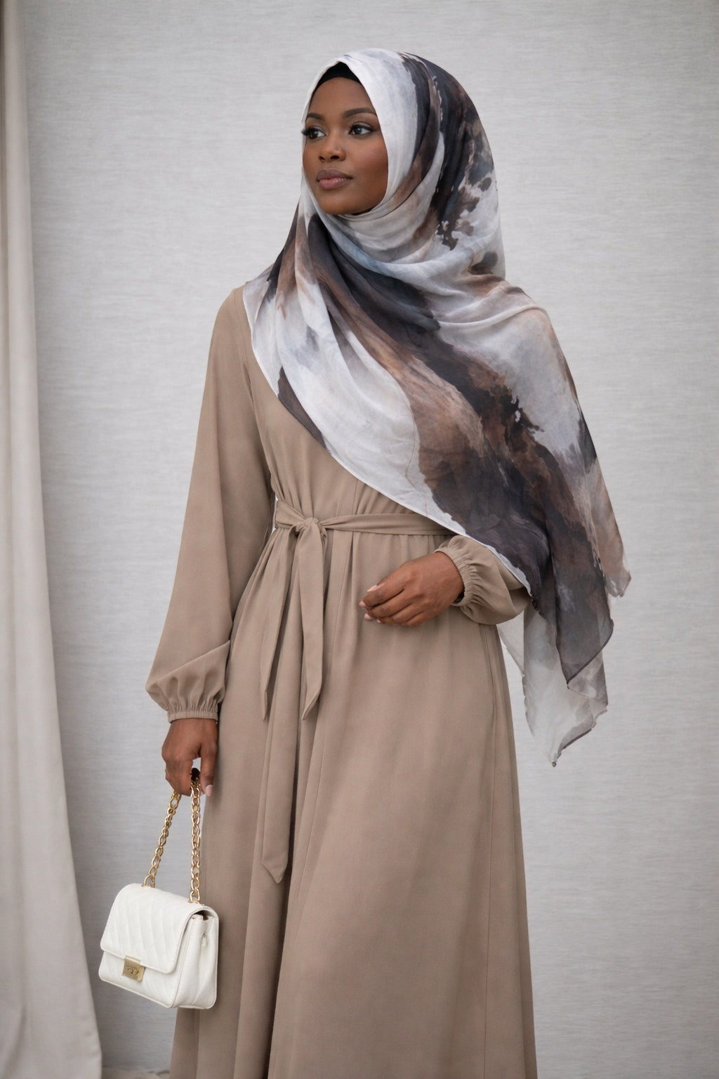 Charcoal and Mocha Marble Watercolor Printed Modal Hijab