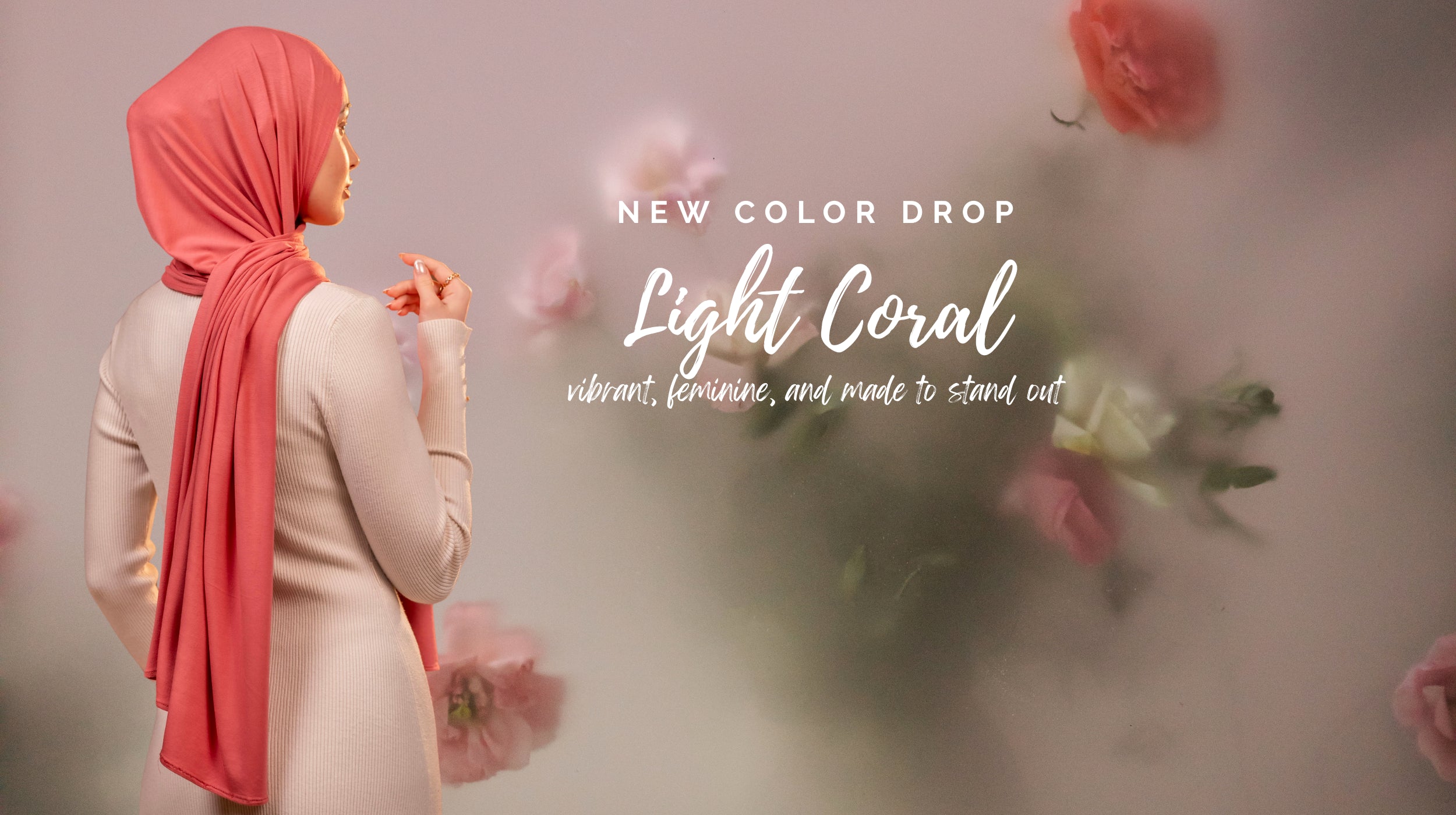 Stylish coral pink jersey hijab with floral details – lightweight scarf for college girls, youth, and professionals