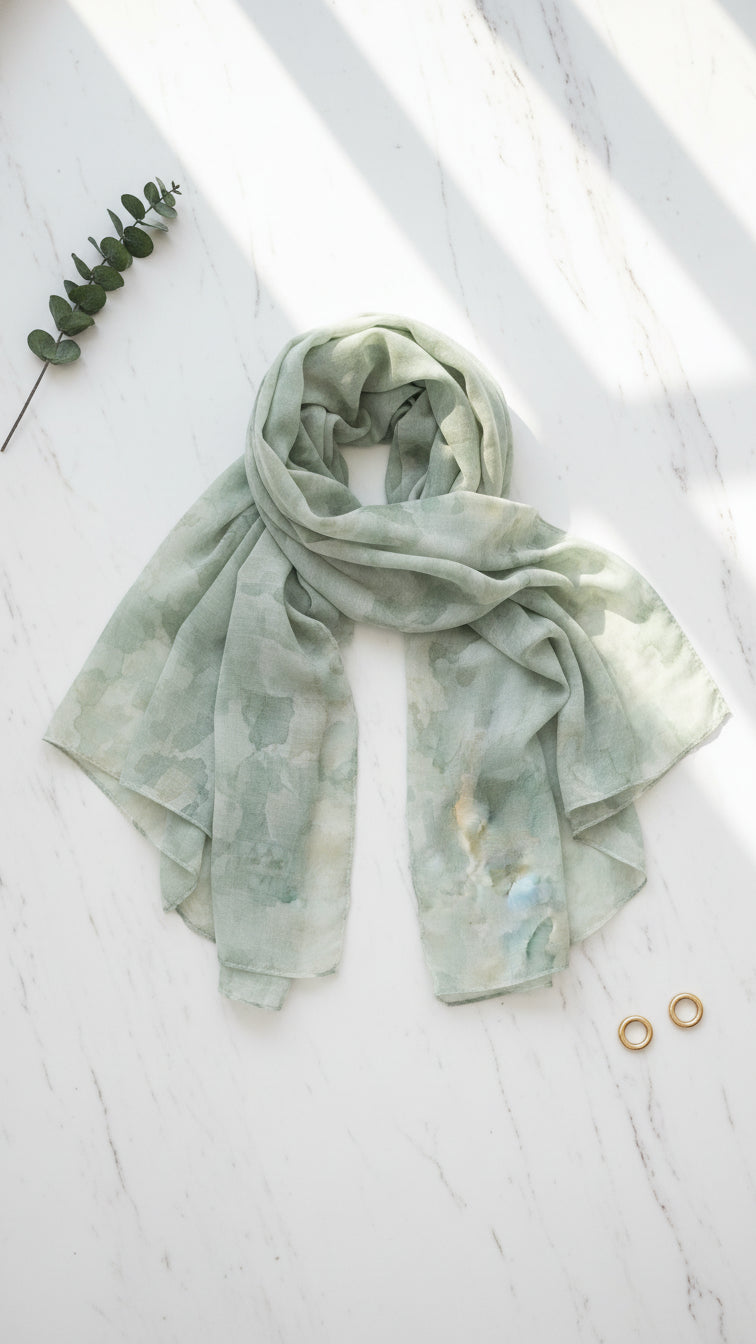 Light Green Marble Watercolor Printed Modal Hijab