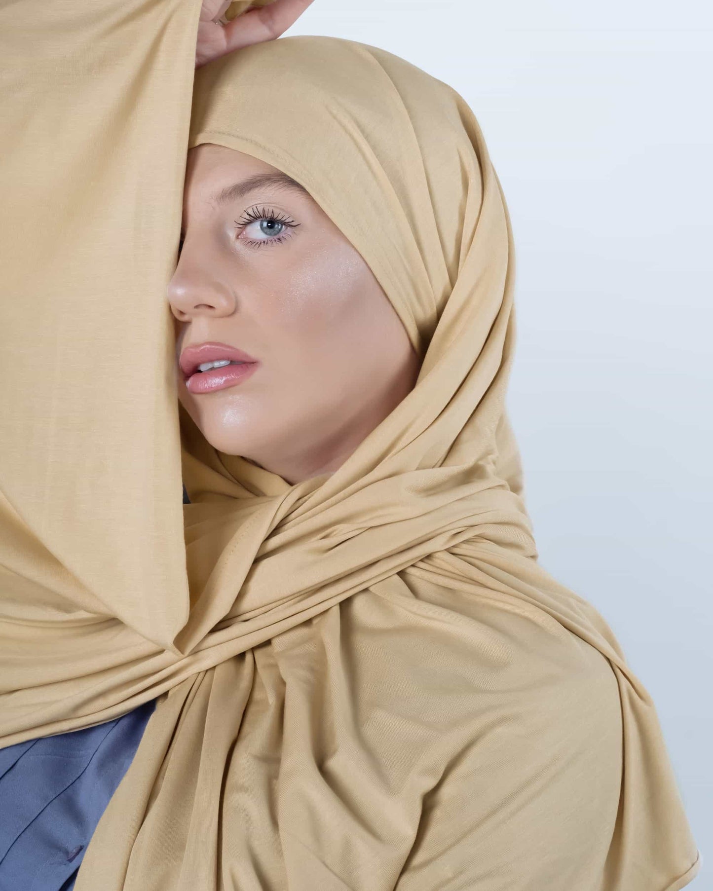 Blanched almond jersey hijab – soft neutral headscarf for college girls and modest youth fashion