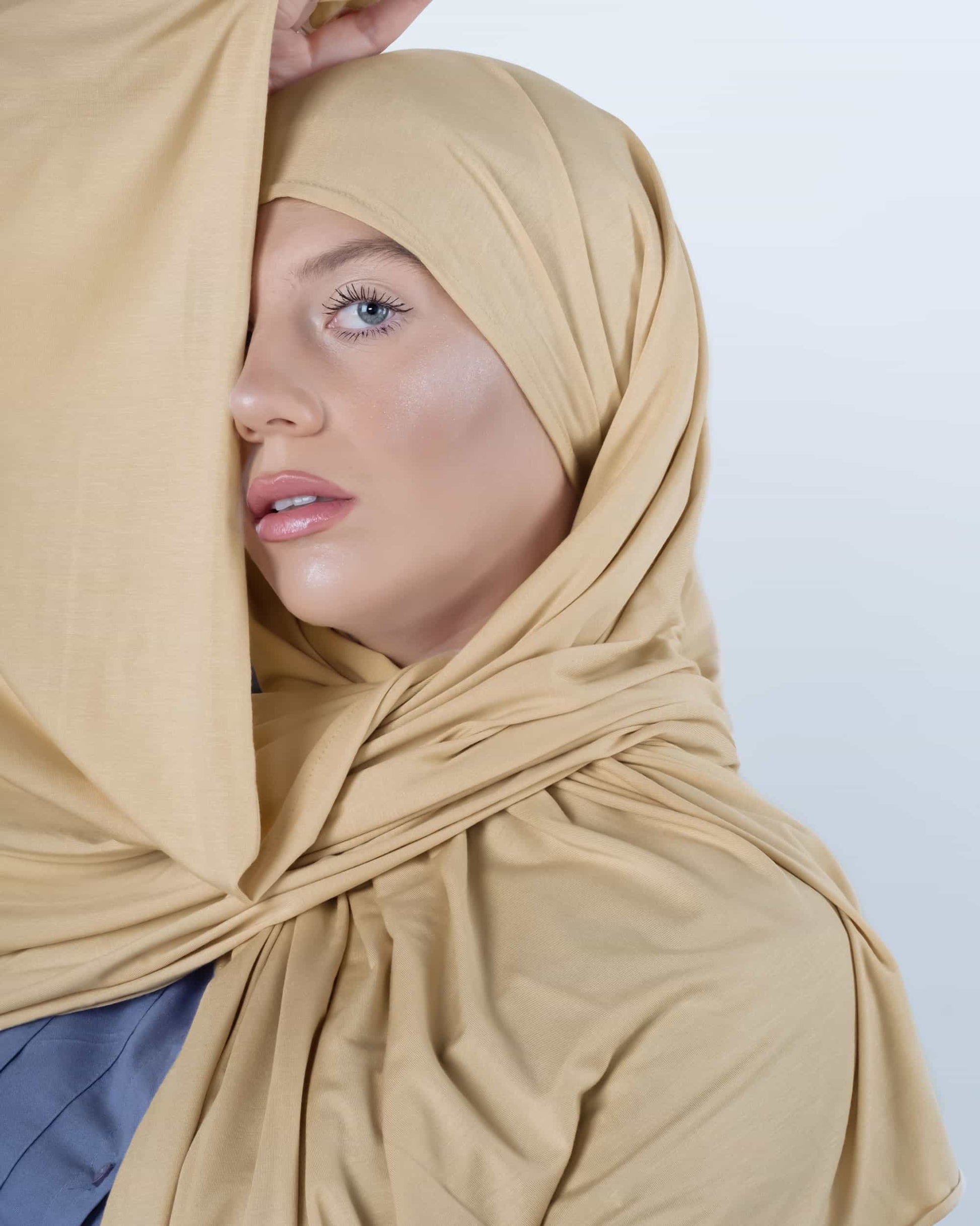 Blanched almond jersey hijab – soft neutral headscarf for college girls and modest youth fashion