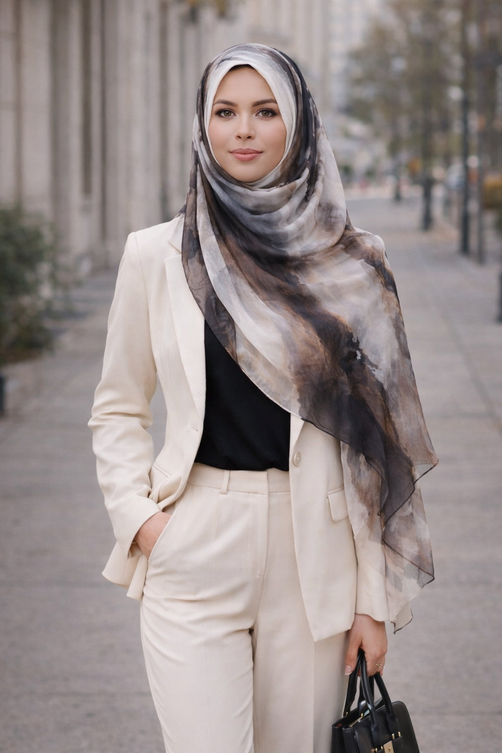 Charcoal and Mocha Marble Watercolor Printed Modal Hijab