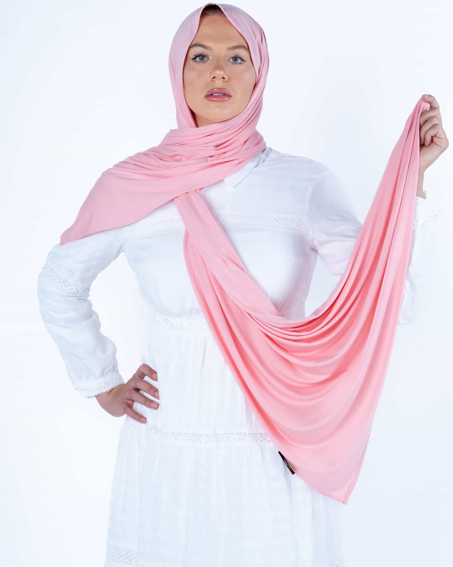 Elegant Light Corelle pink hijab – soft stretch jersey scarf for professionals and office wear