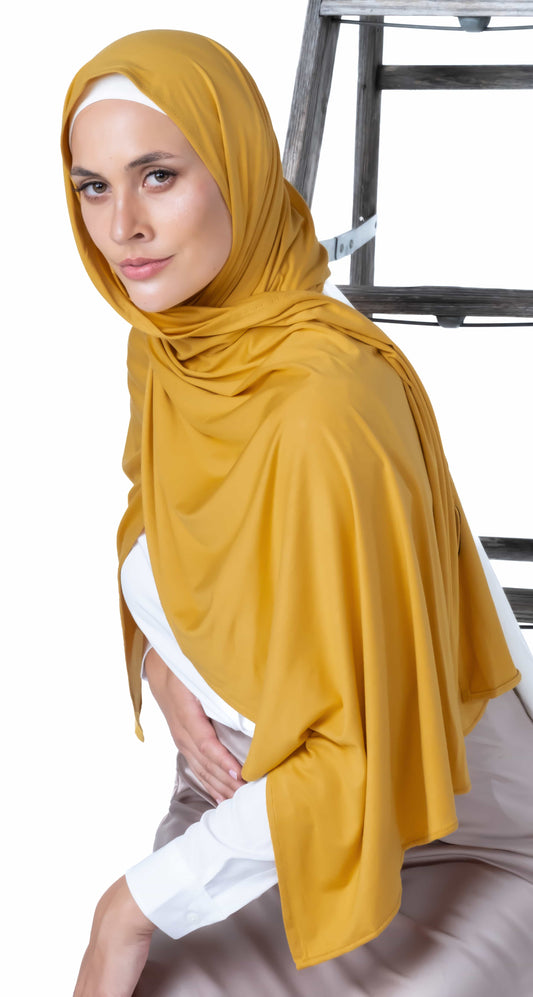 Gold jersey hijab – soft, breathable headscarf for college girls and modest youth fashion