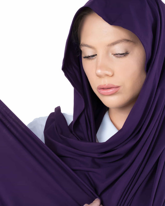 Indigo jersey hijab – breathable and stylish headscarf for college girls and modest youth fashion
