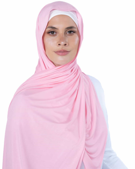 Light pink jersey hijab – breathable pastel headscarf for college girls and youthful modest wear