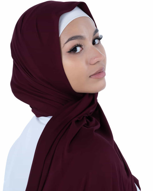 Mahogany jersey hijab – soft, breathable headscarf for college girls and modest youth fashion