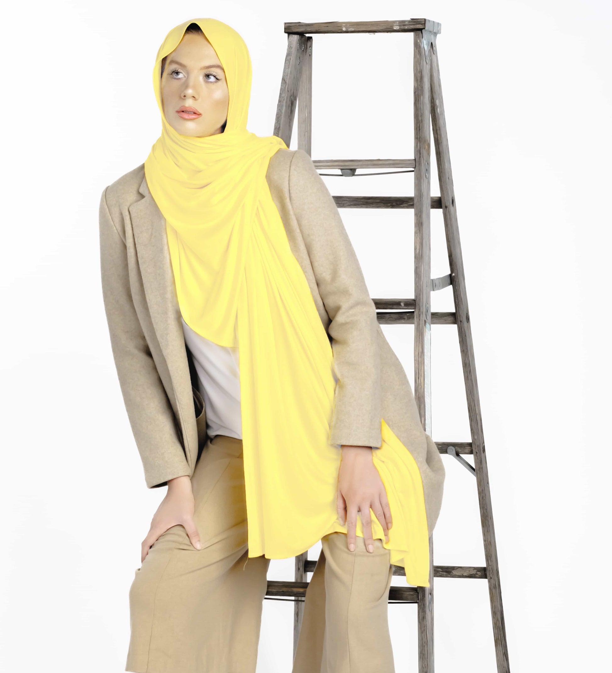 Premium lemon yellow jersey hijab – wrinkle-free jersey scarf perfect for weddings, Eid, and cultural occasions