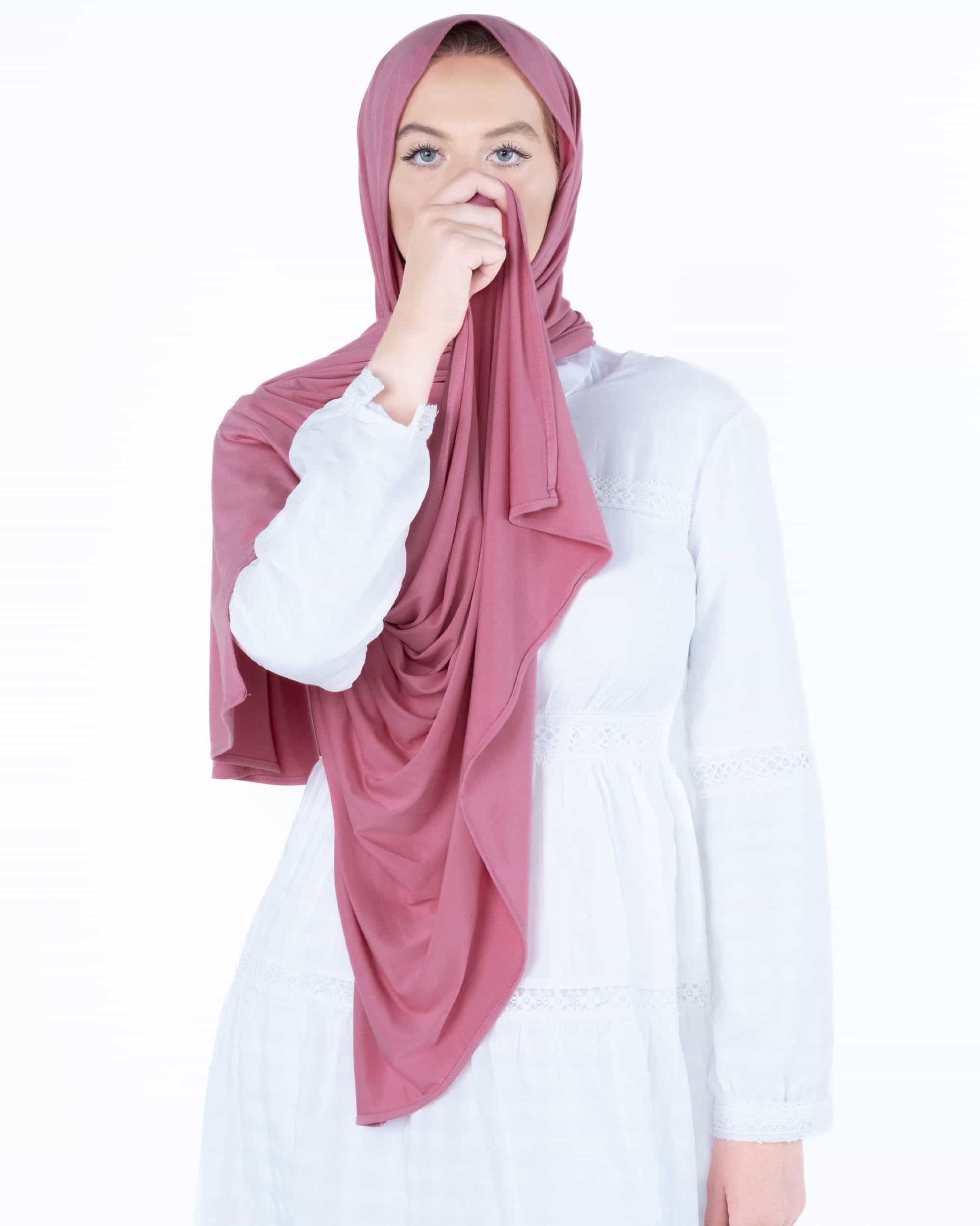 Rose pink jersey head scarf – breathable pastel headscarf for college girls and youthful modest fashion