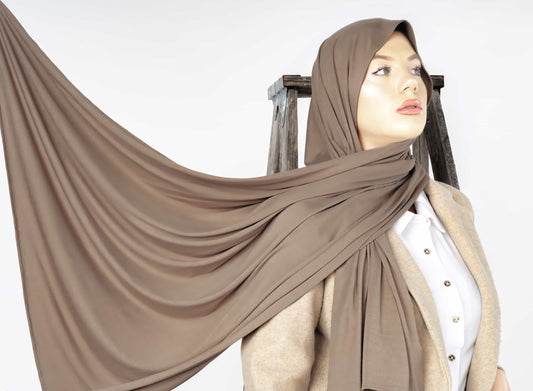 Tan jersey hijab – breathable, lightweight headscarf for college girls and modest youth wear